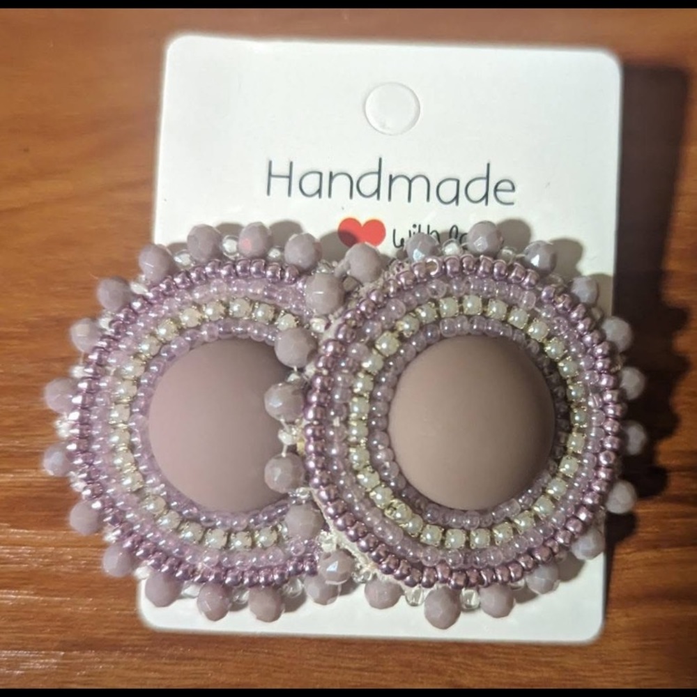 Intricate Purple and Cream Beaded Earrings